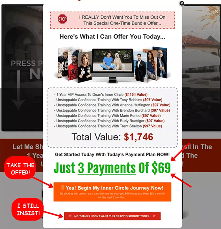 Downselling, additional discount example.