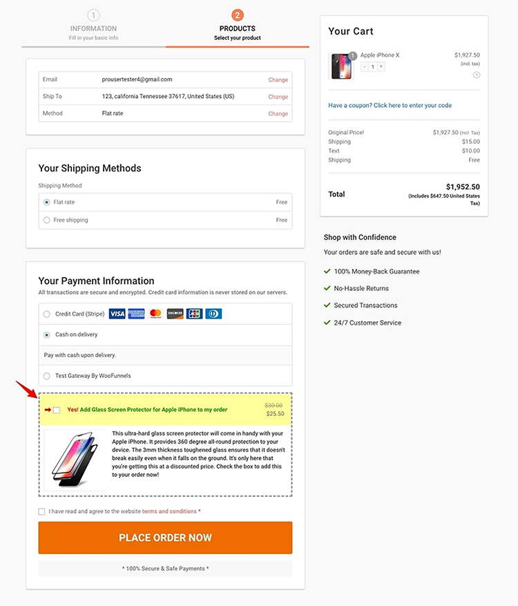 Order Bumps, confirm your order page example.