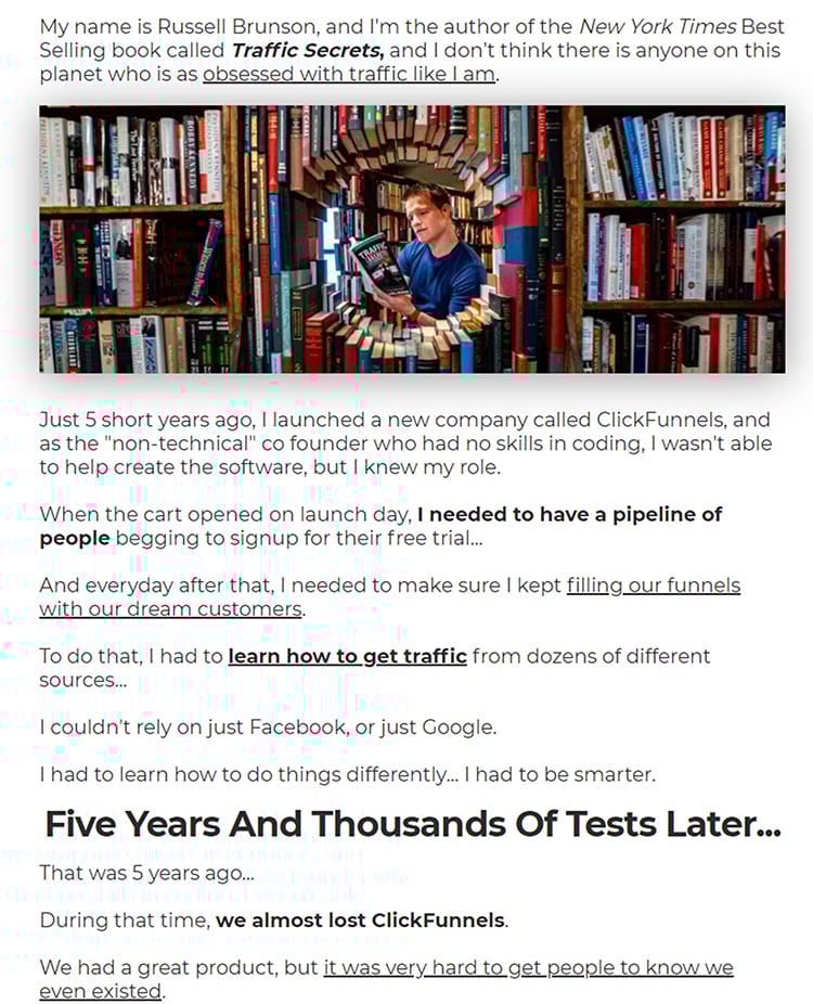 Hook, Story, Offer, the story traffic secrets example.
