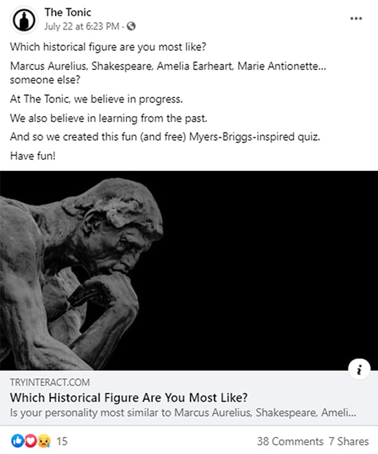 Quiz Funnels, The Tonic lead-gen only quiz example.