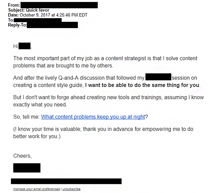 Cold Outreach, email copy example.