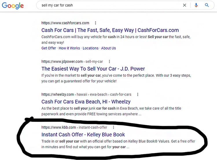 Google, search engine results page example. 