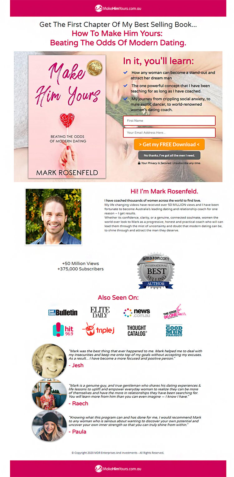 Lead Generation Examples That Work Like Crazy, Mark Rosenfeld example. 