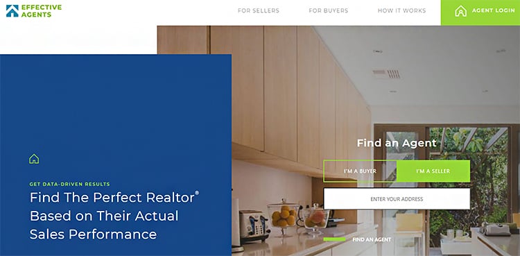 Real estate, lead generation website example. 