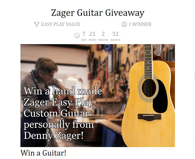 Giveaway Funnel, Zager guitar giveaway. 