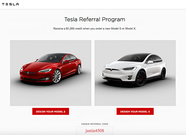 Referral Rewards, Tesla example. 