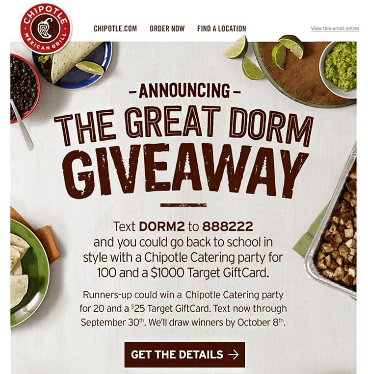 Giveaways, Chipotle example. 