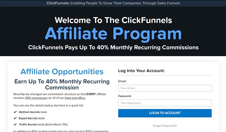 Affiliate Marketing, ClickFunnels example. 