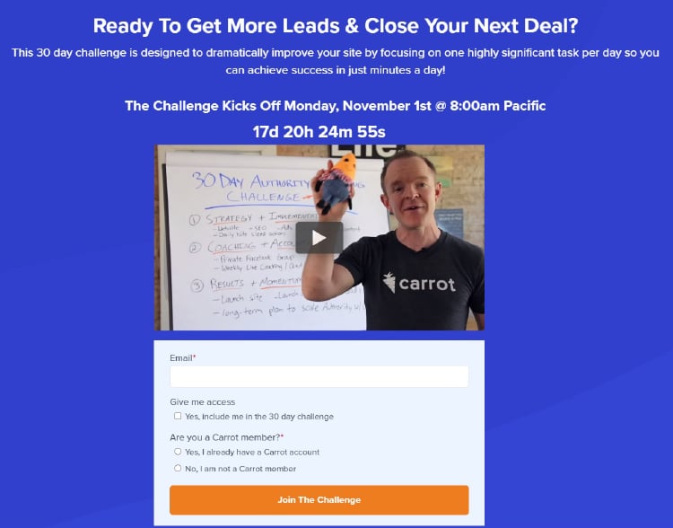 The Challenge Funnel, 30 day challenge for real estate example.