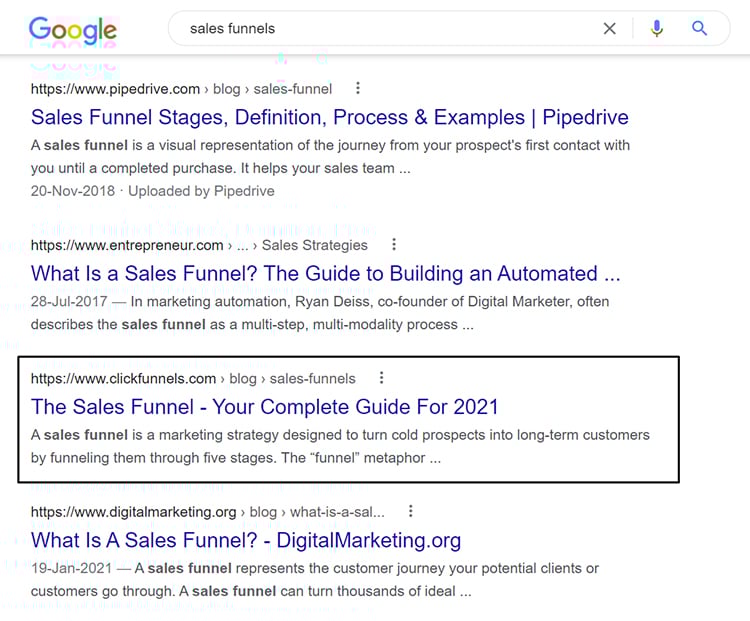 SEO, Search Engine Optimization, search engine results page example.
