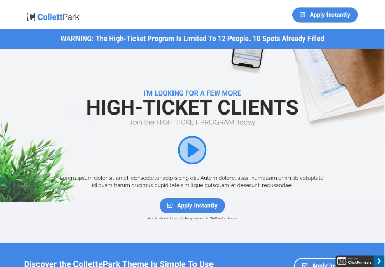 The Application Funnel, Reverse squeeze page example.