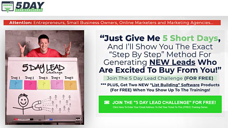 Challenges, 5-day lead-gen challenge example. 