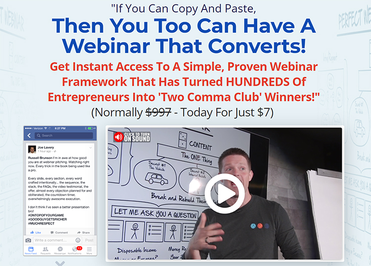 Webinar Funnel, Perfect Webinar Secrets example. 