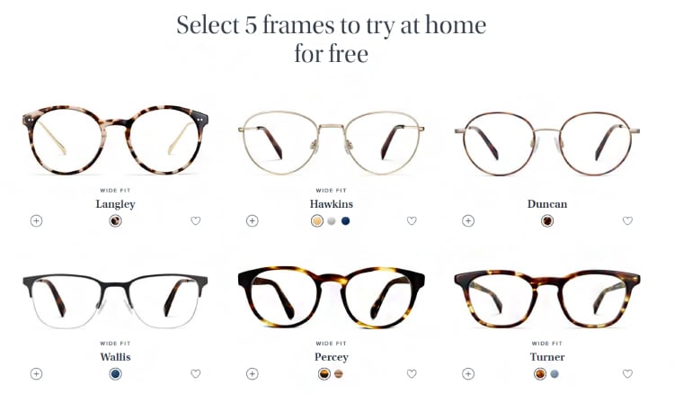 Product-Led Quizzes, eyeglass selection example. 