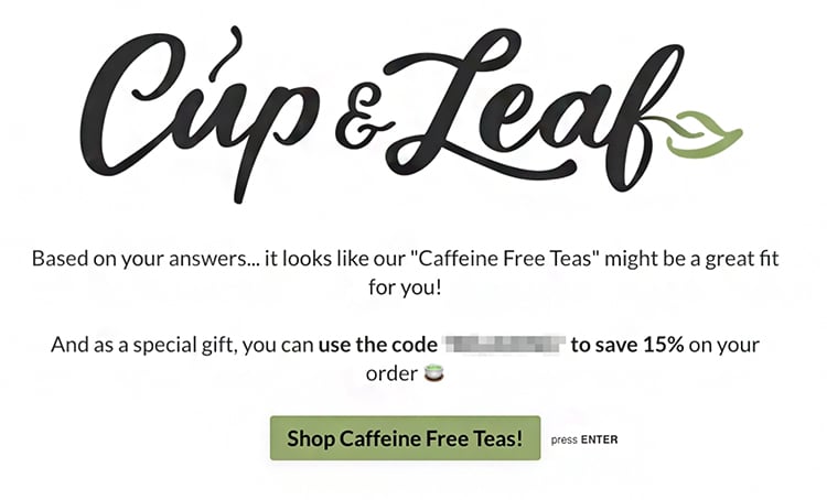 Personalization Quizzes, Cup & Leaf example. 