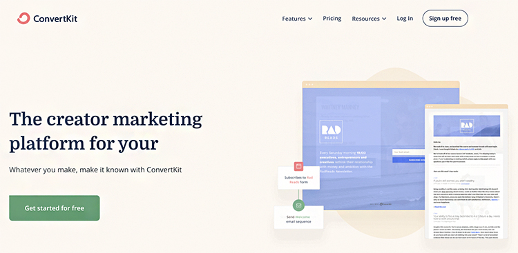 What Should You Look For in Lead Generation Software, ConvertKit website homepage.