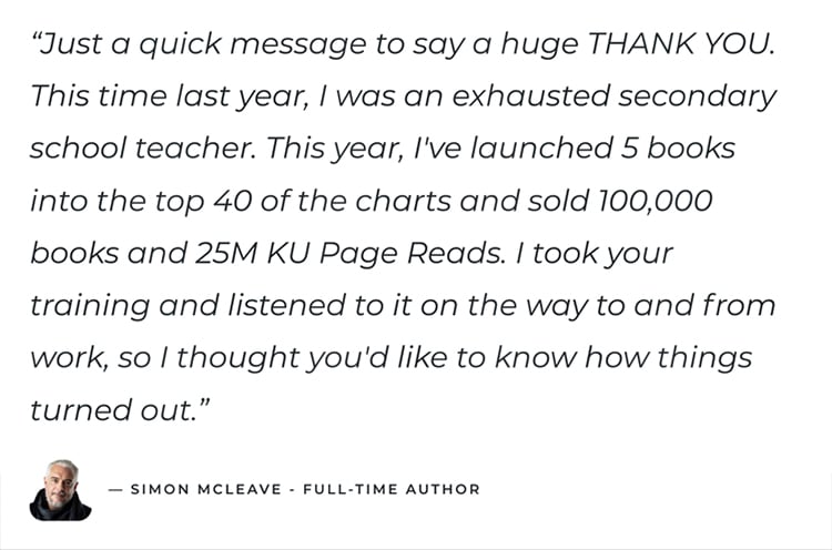 Your First 10K Readers, $0 to $1k Per Month third testimonial. 