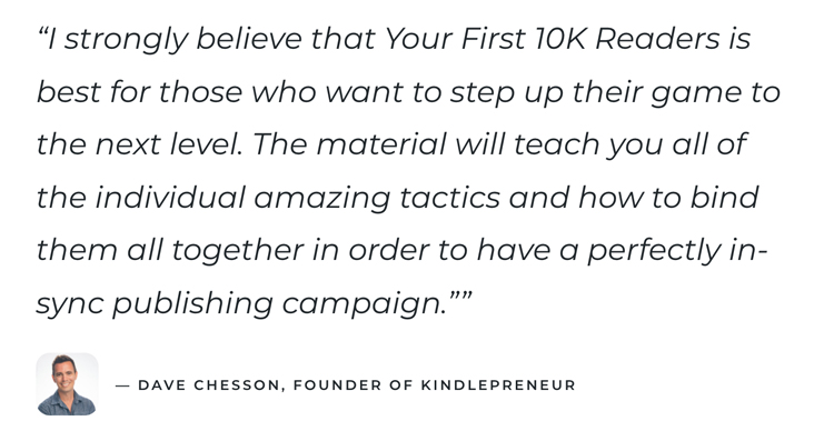 Your First 10K Readers, $0 to $1k Per Month fourth testimonial. 
