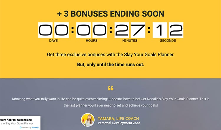 Examples of the Offer, countdown timer.