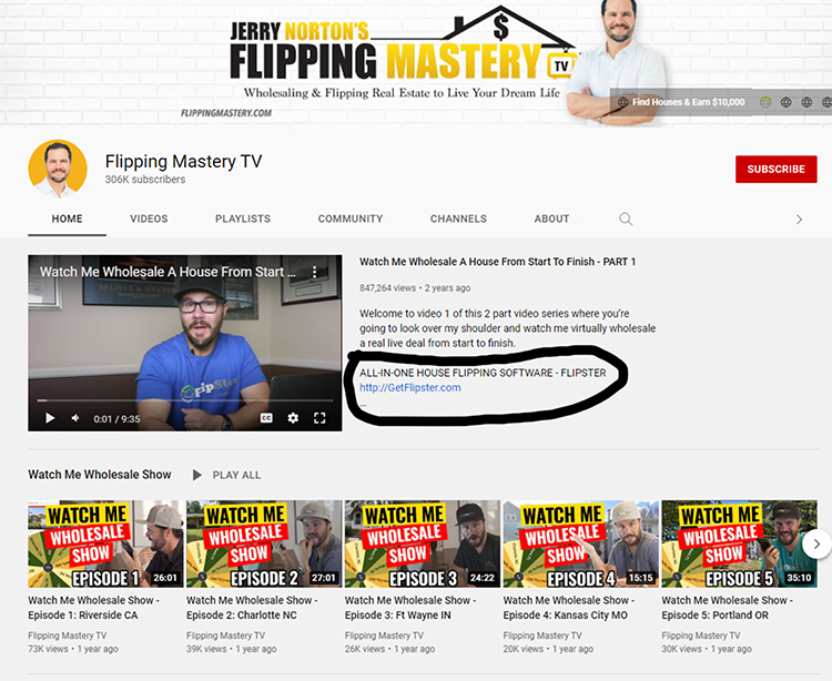 Work Backwards, Flipping Mastery TV youtube channel homepage. 