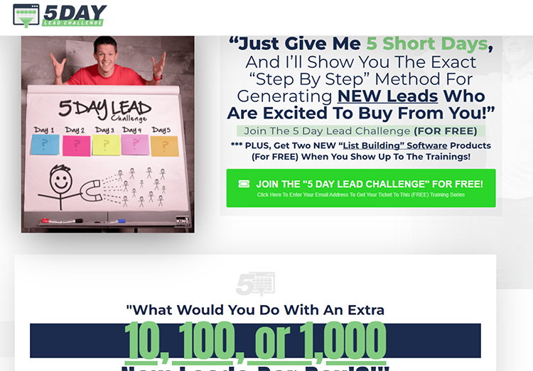 What is a Sales Funnel Landing Page, 5 day lead gen challenge example. 
