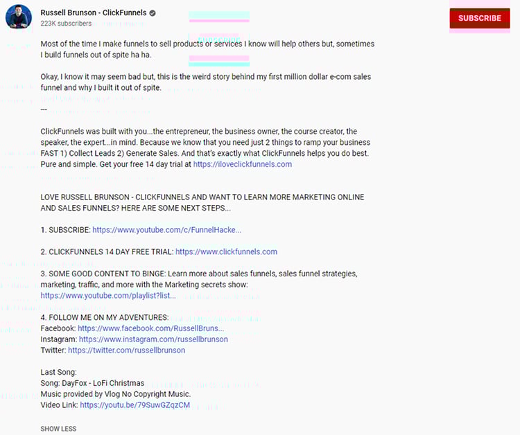 Lead magnets are directly inside of the video description, example. 