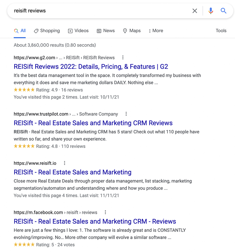 Third-Party Reviews, search engine results page.