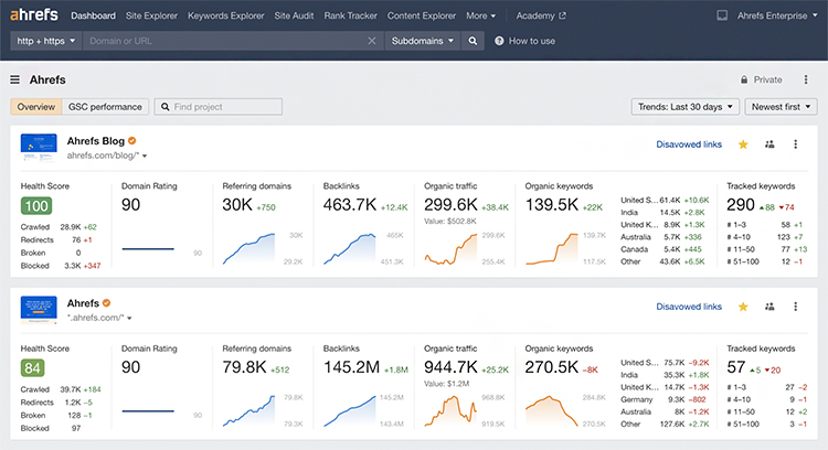 Ahrefs’ Features, Dashboard