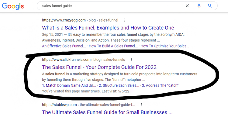 The Top of The Funnel — Awareness/Interest, Search Engine Page Results