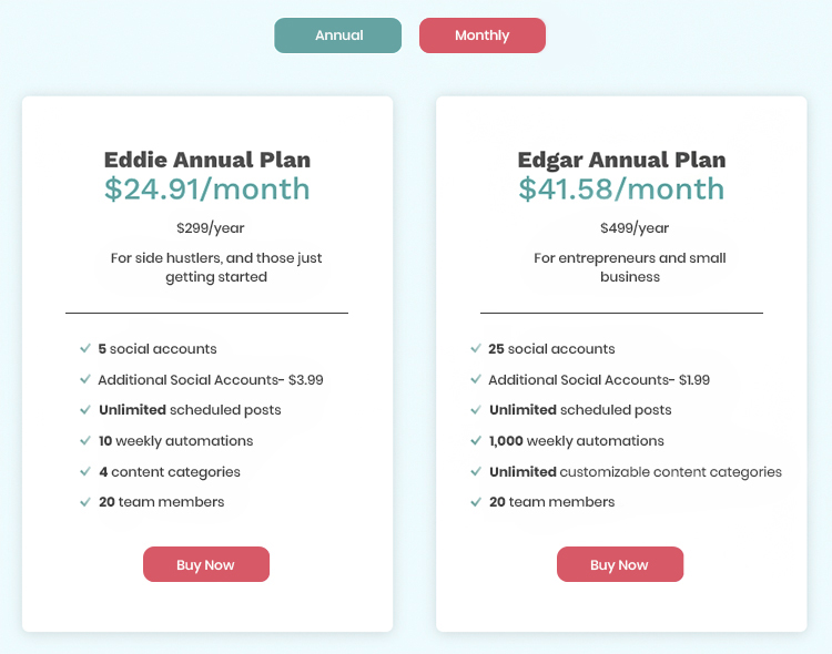 MeetEdgar Features, MeetEdgar Pricing