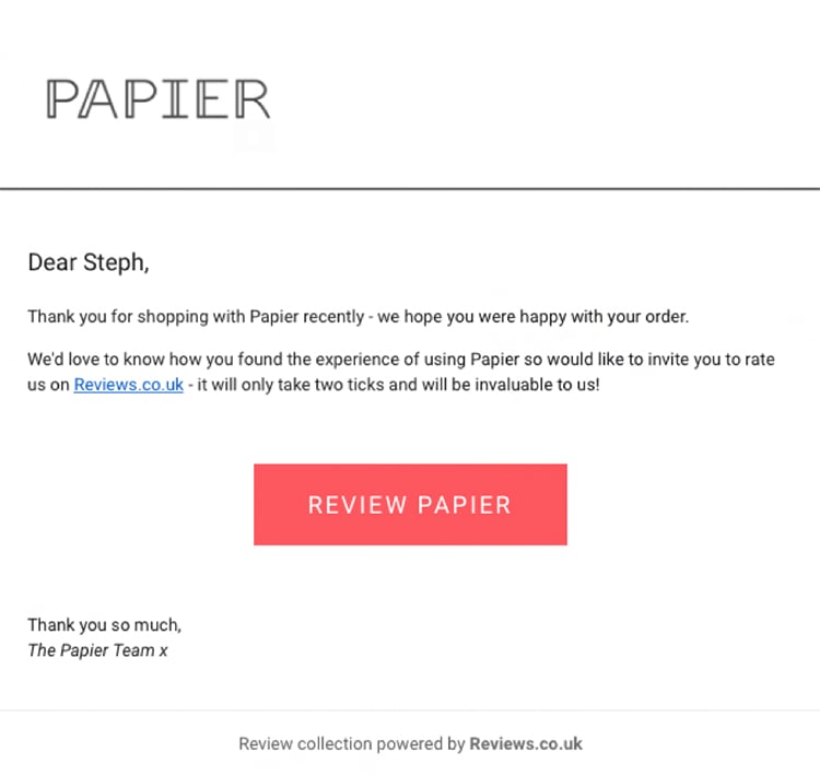 Collect Reviews, Papier example. 