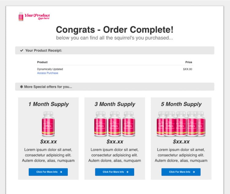 Tripwire Funnel, order completion page.