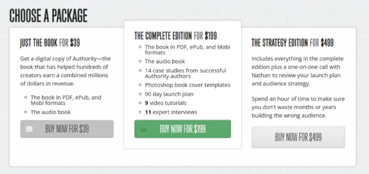 Followed by a pricing table: