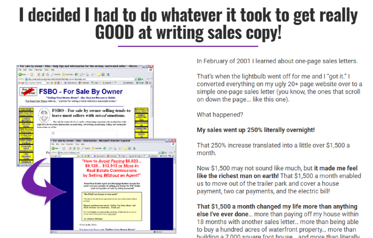 And it’s why all of our sales pages have stories on them…good writer sales copy example.