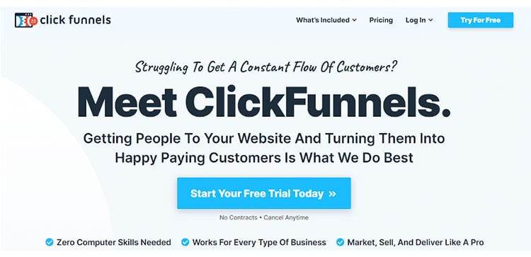 For our homepage, our hook is this…Meet ClickFunnles