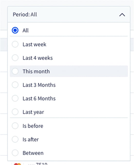 Transactions, You can also filter all of those transactions by time period…