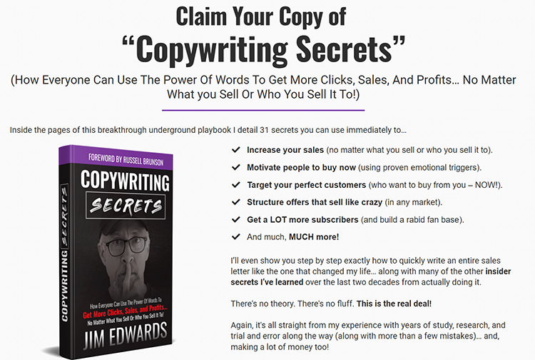 Here’s how he transitions to his offer…"Claim your copy of "copywriting secrets"