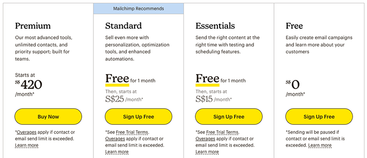 For example, Mailchimp has three paid plans: