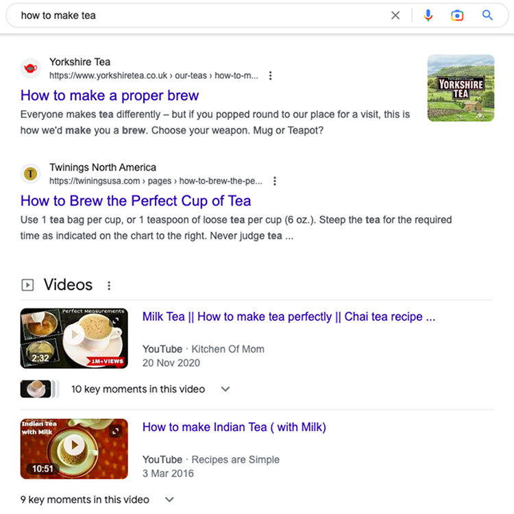 In this case, a guide on how to make tea, search engine result page.