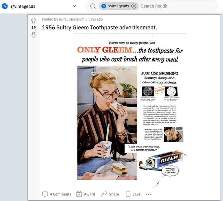 Then, for another resource you can use that’s constantly updated a few times a day by other copywriters and entrepreneurs, check out the “Vintage Ads” subreddit.