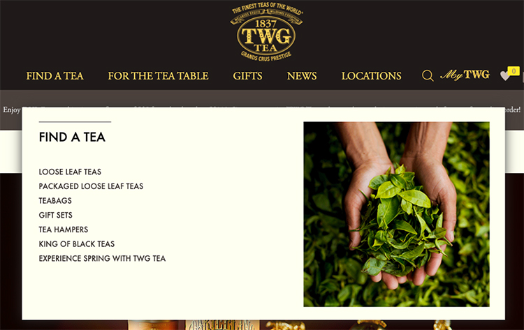 Here, the TWG link takes you to a page where TWG is selling tea.