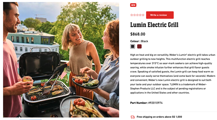 In this example, rather than just showcasing the grill, Lumin is showcasing people happy and engaged while using the grill for a cookout with their friends.