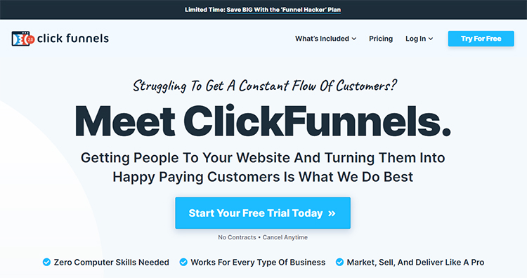 Now, take a look at this example from the ClickFunnels homepage: