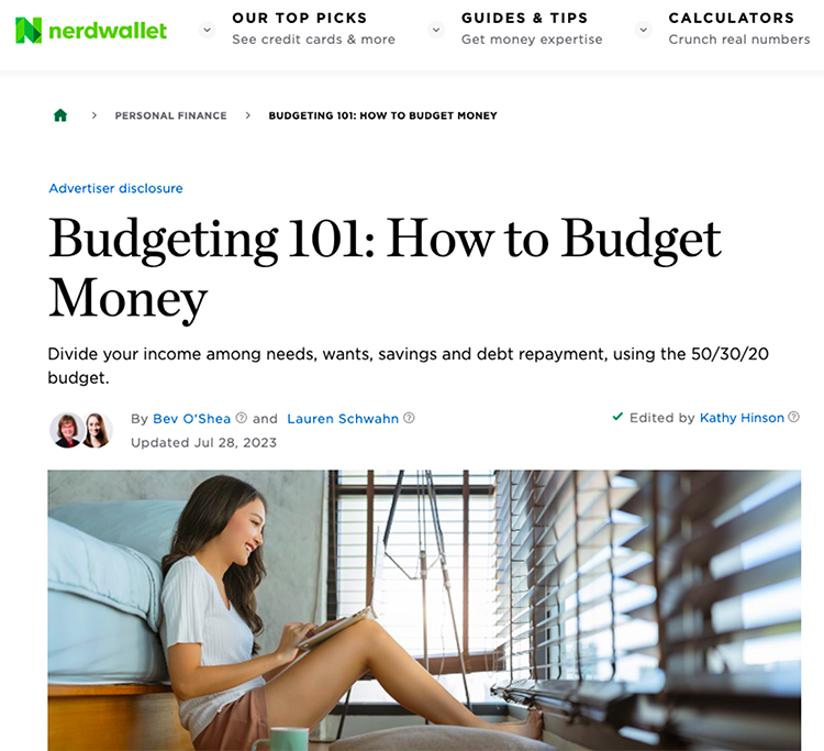 Then, when clicking on the first link that promises to show you how to budget your money, you’re driven to the article below on Nerdwallet.