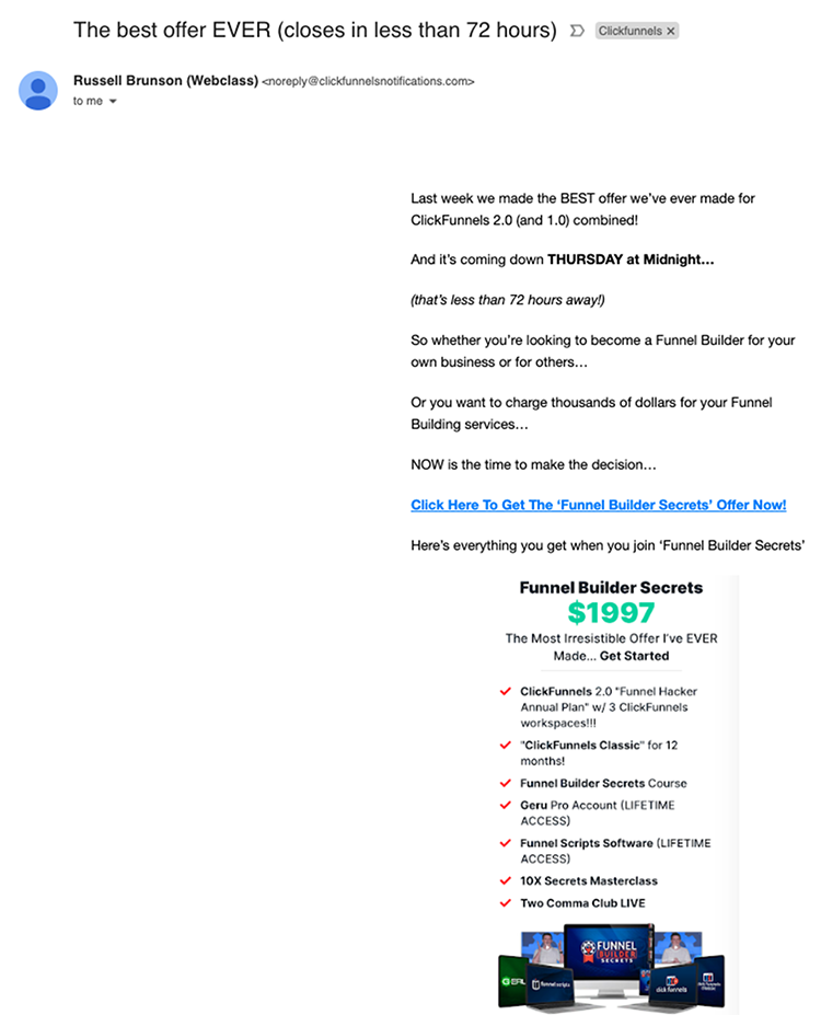 Then, for anyone who doesn’t become a member after seeing that first email, two more emails are included in the series to introduce a bit of scarcity to the decision.