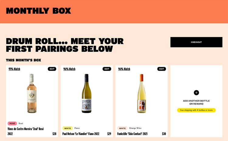 After I gave my email, they showed me a selection of wines picked just for me.