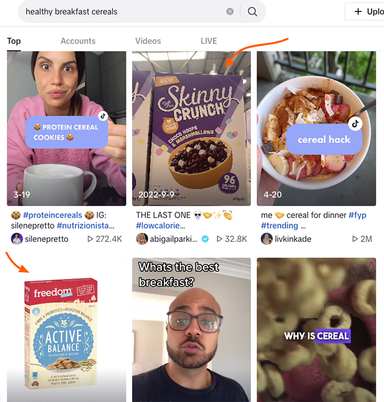 For example, searching for 'healthy breakfast cereal' will surface influencers promoting healthy recipes or products.
