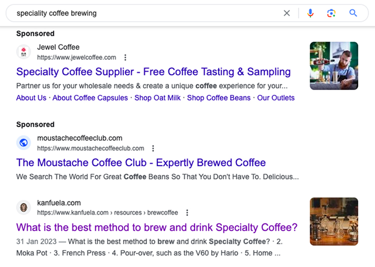 For example, if I search for specialty coffee, here's the process I go through