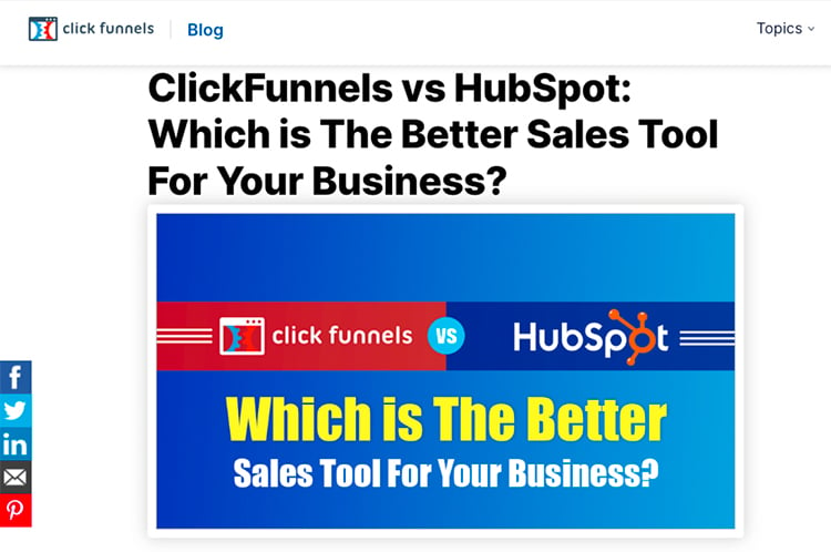 And here’s consideration stage content…Clickfunnels vs. Hubspot example. 