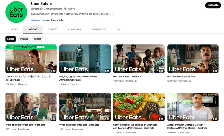 For example, Uber Eats YouTube channel creates humorous, story-type videos